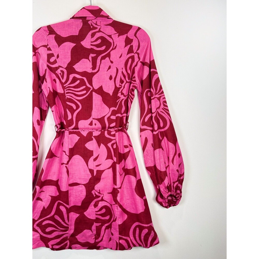 FAITHFULL THE BRAND Mini Dress Pink Rae Linen Floral Long Sleeve Boho Size 2 - Picture 9 of 12